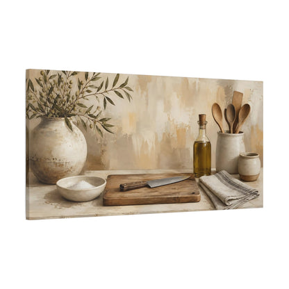 Main Mockup. Rustic Olive Kitchen shown as canvas print