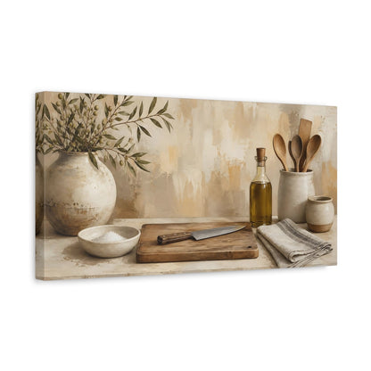 Side Mockup 3. Rustic Olive Kitchen shown as canvas print