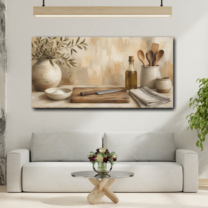 Mockup 2. Rustic Olive Kitchen shown as canvas print