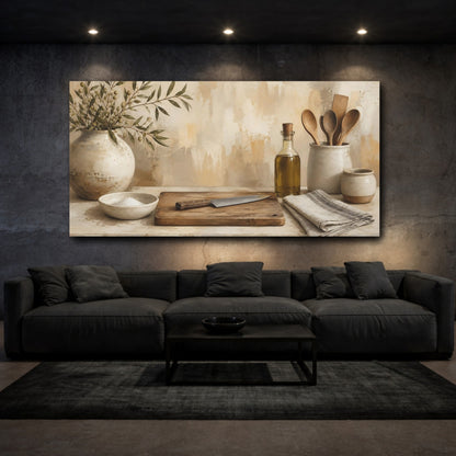 Mockup 3. Rustic Olive Kitchen shown as canvas print