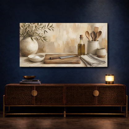 Mockup 4. Rustic Olive Kitchen shown as canvas print