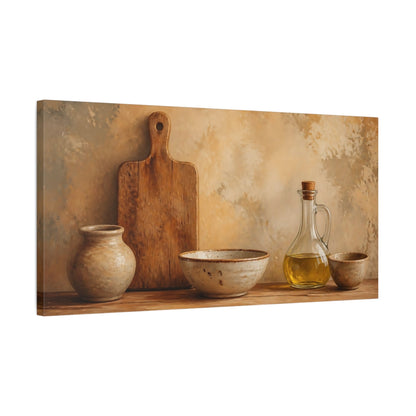 Side Mockup 1. Rustic Olive Oil And Pottery shown as canvas print