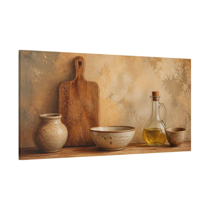 Side Mockup 2. Rustic Olive Oil And Pottery shown as canvas print