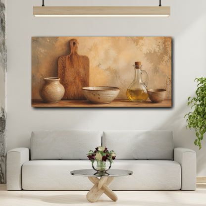 Mockup 2. Rustic Olive Oil And Pottery shown as canvas print