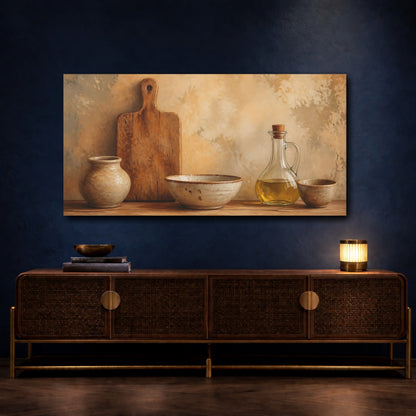 Mockup 4. Rustic Olive Oil And Pottery shown as canvas print