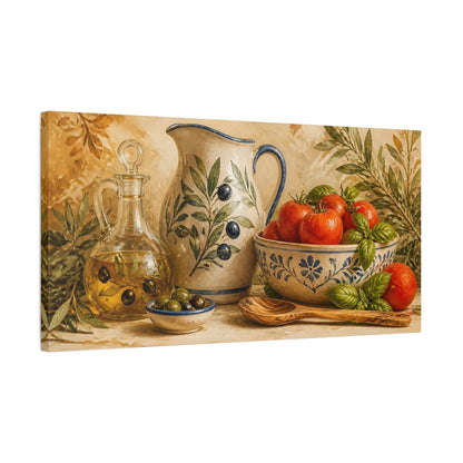 Side Mockup 1. Rustic Olive & Tomato Bowl shown as canvas print