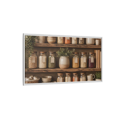 Side Mockup 3. Rustic Pantry Shelf Display shown as framed canvas print