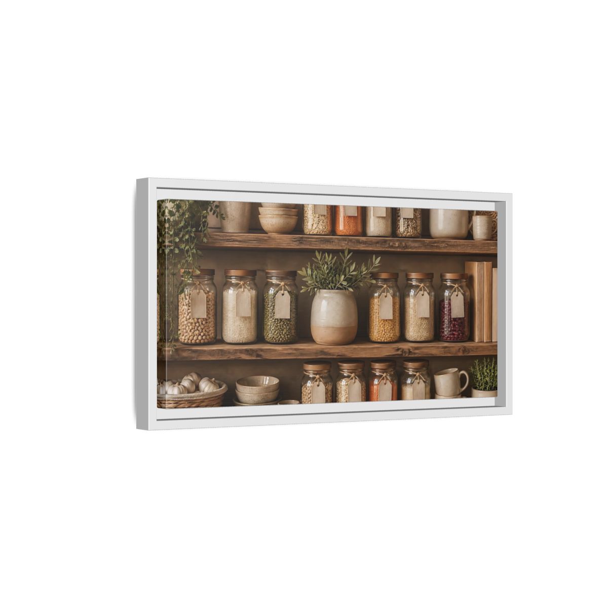 Side Mockup 6. Rustic Pantry Shelf Display shown as framed canvas print