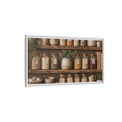 Side Mockup 1. Rustic Pantry Shelf Display shown as framed canvas print