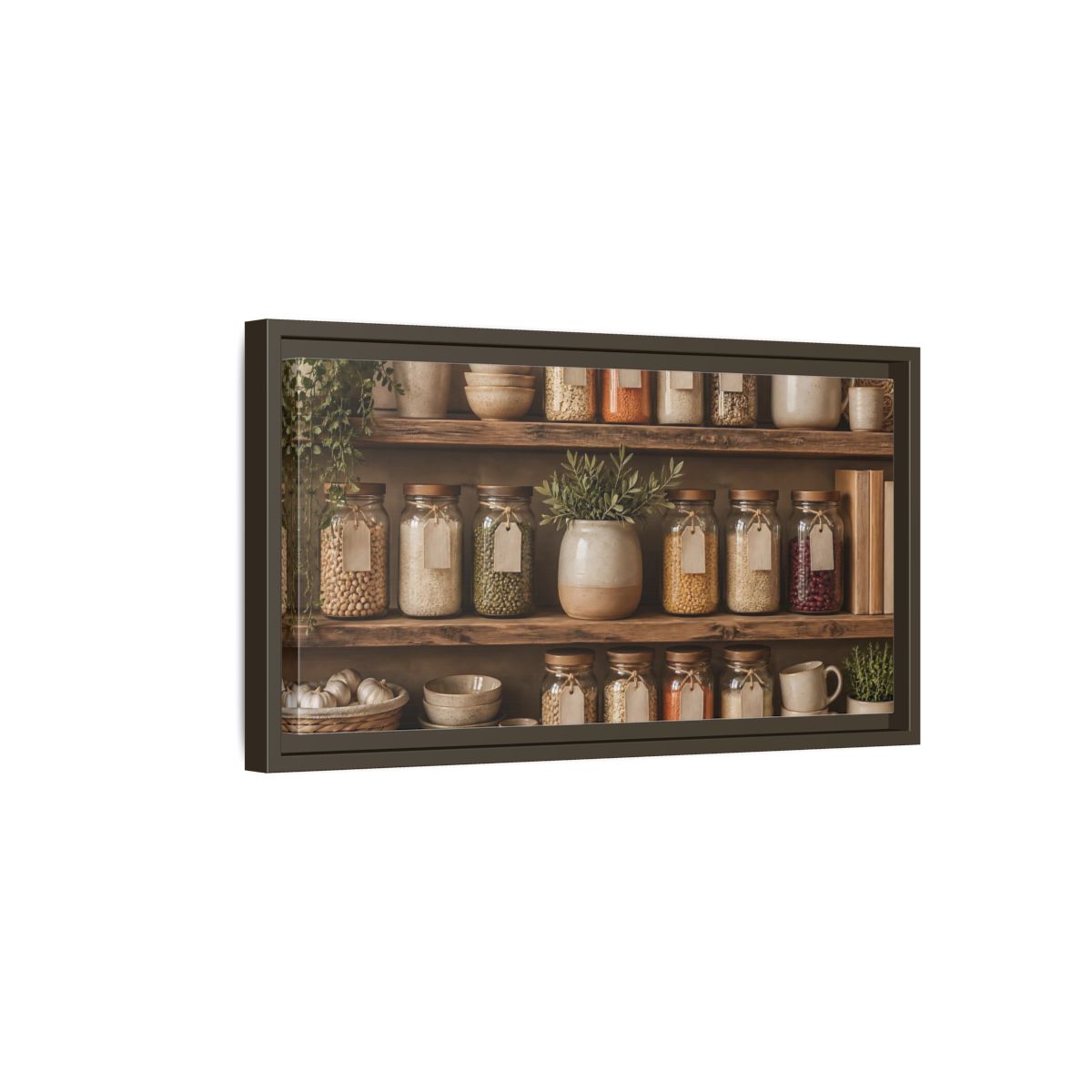 Side Mockup 7. Rustic Pantry Shelf Display shown as framed canvas print