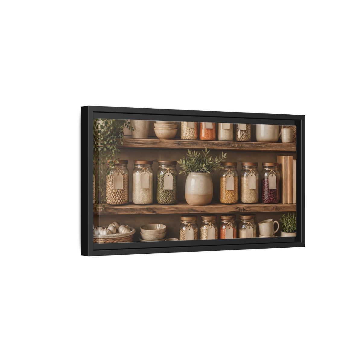 Side Mockup 8. Rustic Pantry Shelf Display shown as framed canvas print