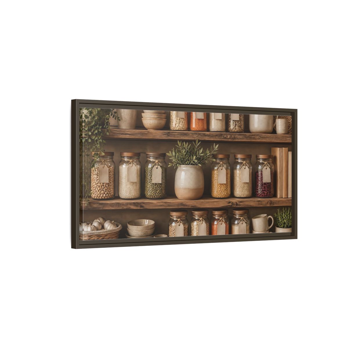 Main Mockup. Rustic Pantry Shelf Display shown as framed canvas print