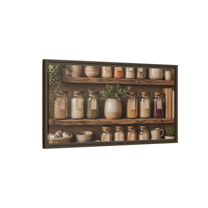 Main Mockup. Rustic Pantry Shelf Display shown as framed canvas print