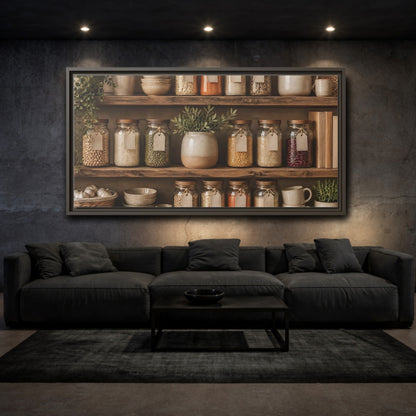 Mockup 3. Rustic Pantry Shelf Display shown as framed canvas print