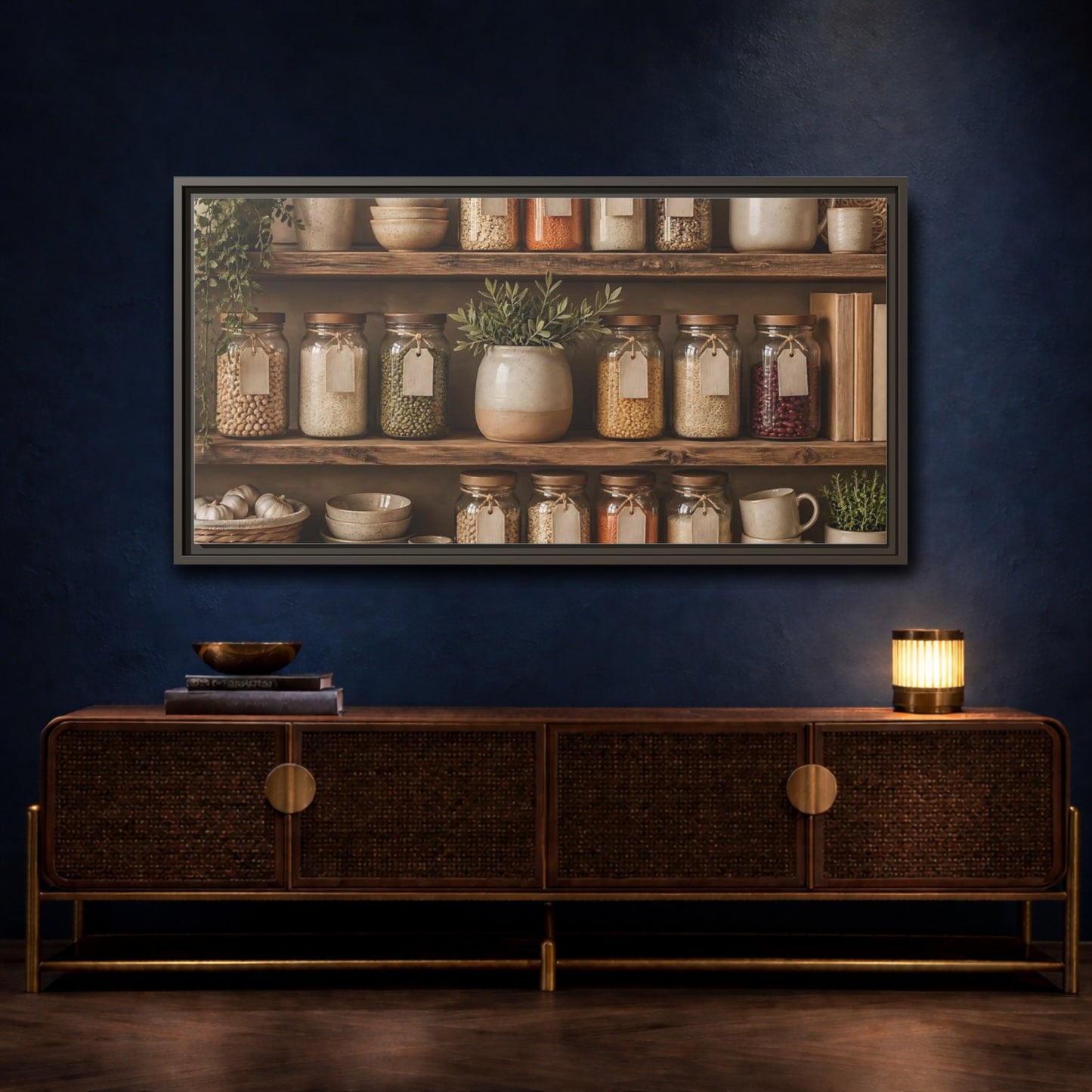 Mockup 4. Rustic Pantry Shelf Display shown as framed canvas print