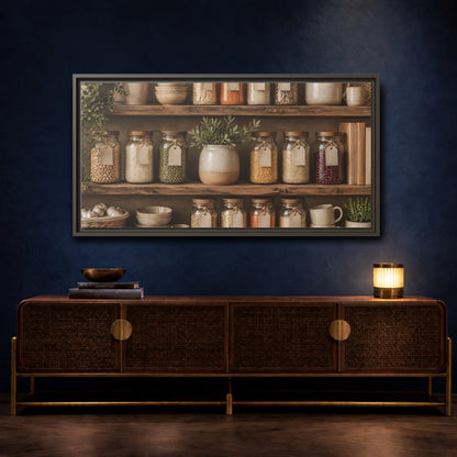 Mockup 4. Rustic Pantry Shelf Display shown as framed canvas print