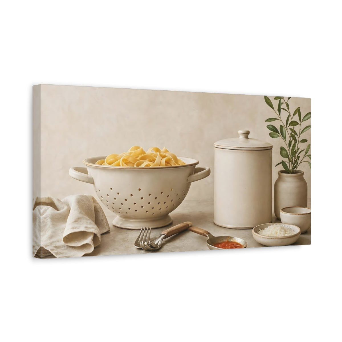 Side Mockup 3. Rustic Pasta Kitchen Scene shown as canvas print
