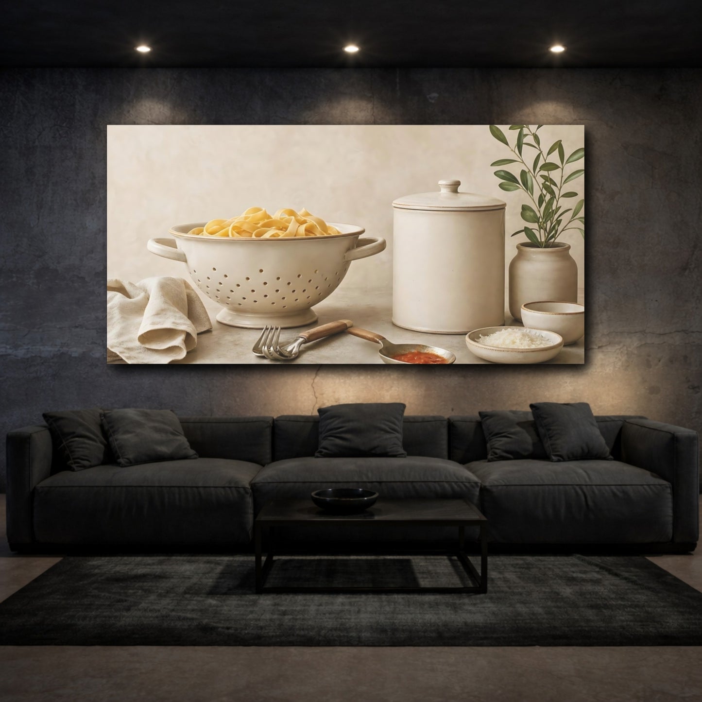Mockup 3. Rustic Pasta Kitchen Scene shown as canvas print