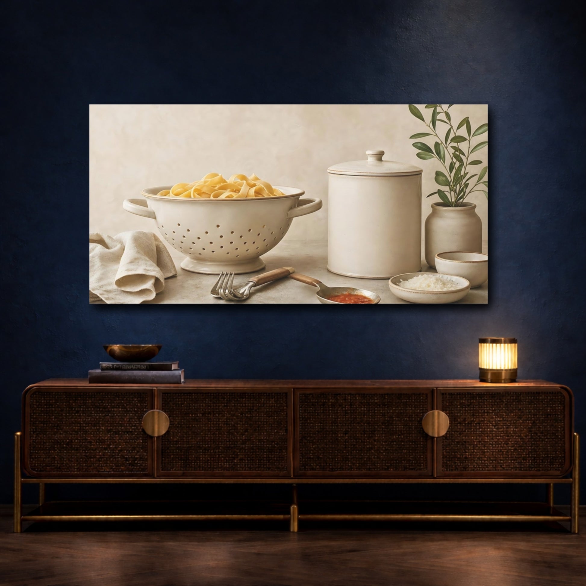 Mockup 4. Rustic Pasta Kitchen Scene shown as canvas print