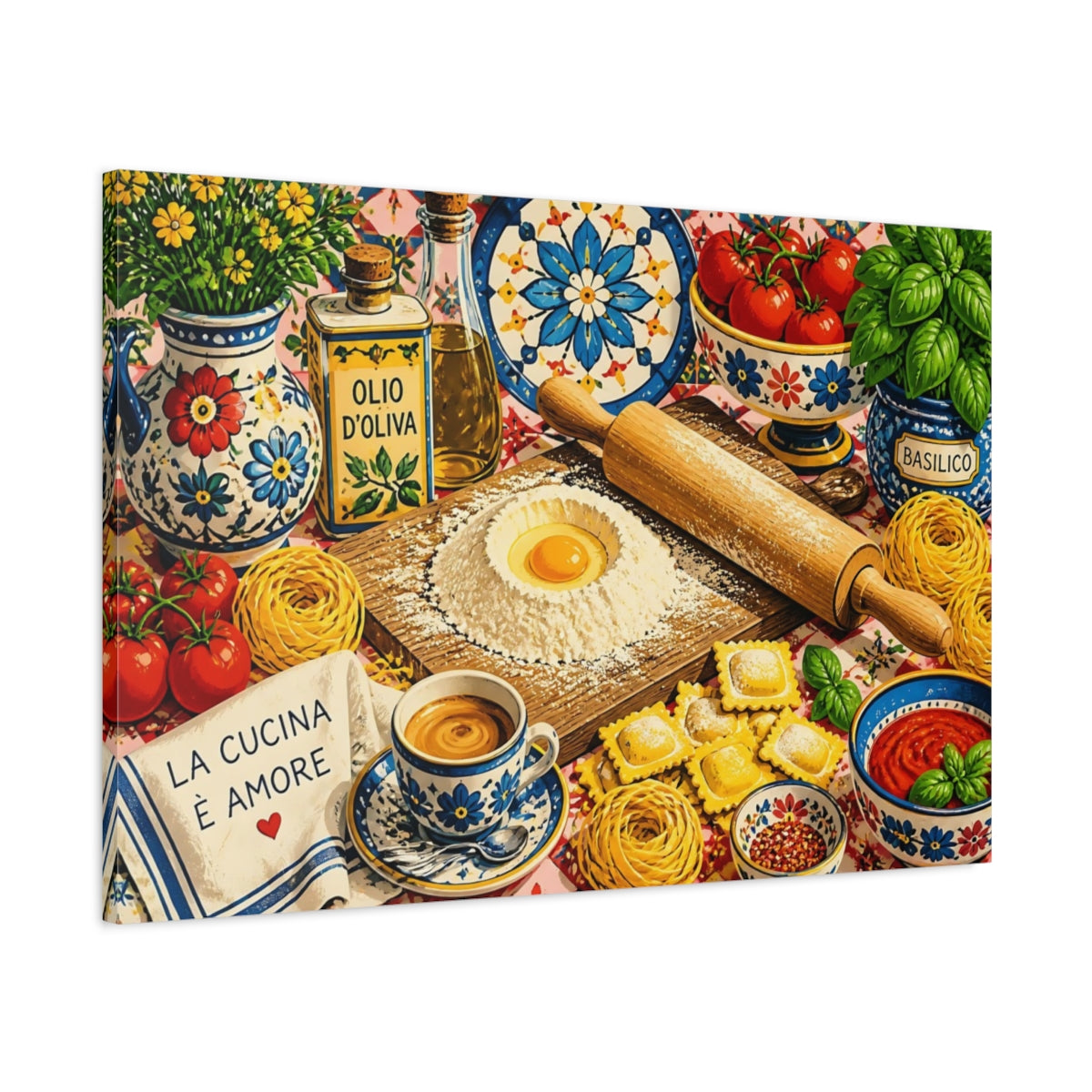 Main Mockup. Rustic Pasta Prep Table shown as canvas print