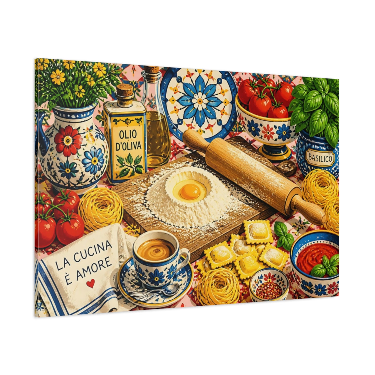 Side Mockup 1. Rustic Pasta Prep Table shown as canvas print
