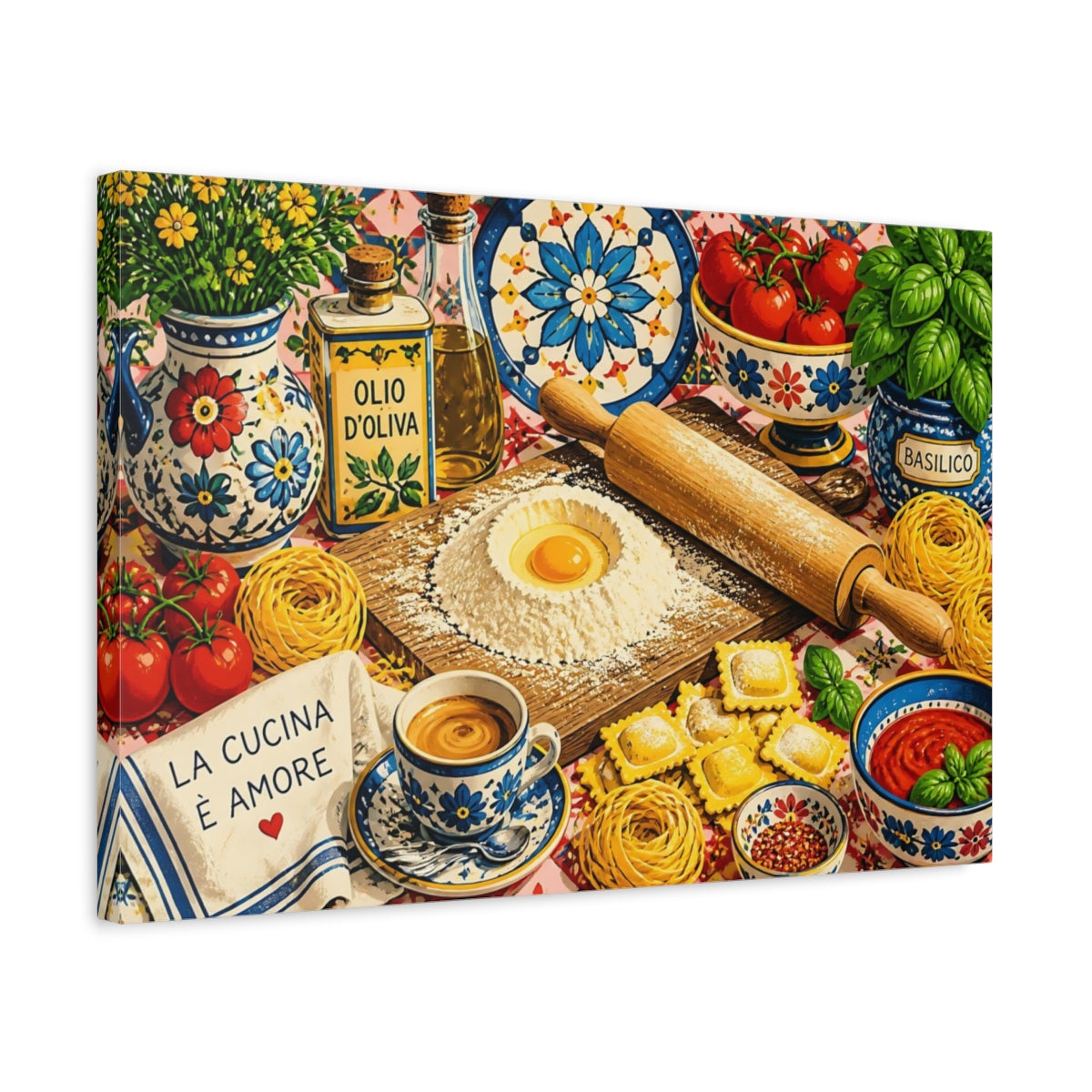 Side Mockup 3. Rustic Pasta Prep Table shown as canvas print
