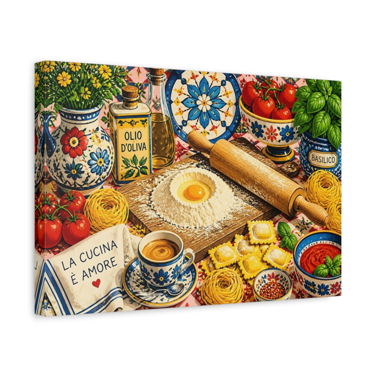 Side Mockup 4. Rustic Pasta Prep Table shown as canvas print