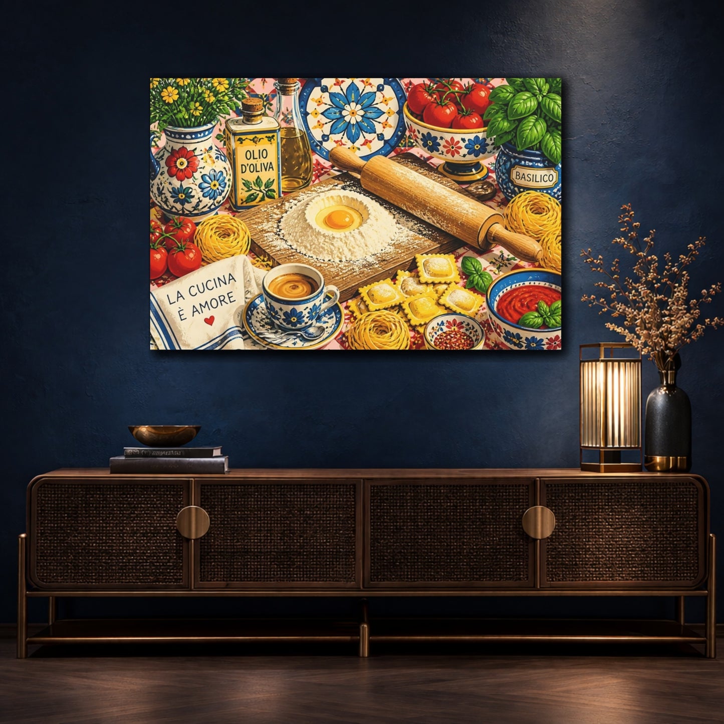 Mockup 4. Rustic Pasta Prep Table shown as canvas print