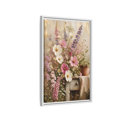 Side Mockup 1. Rustic Pink Wildflower Bouquet shown as framed canvas print
