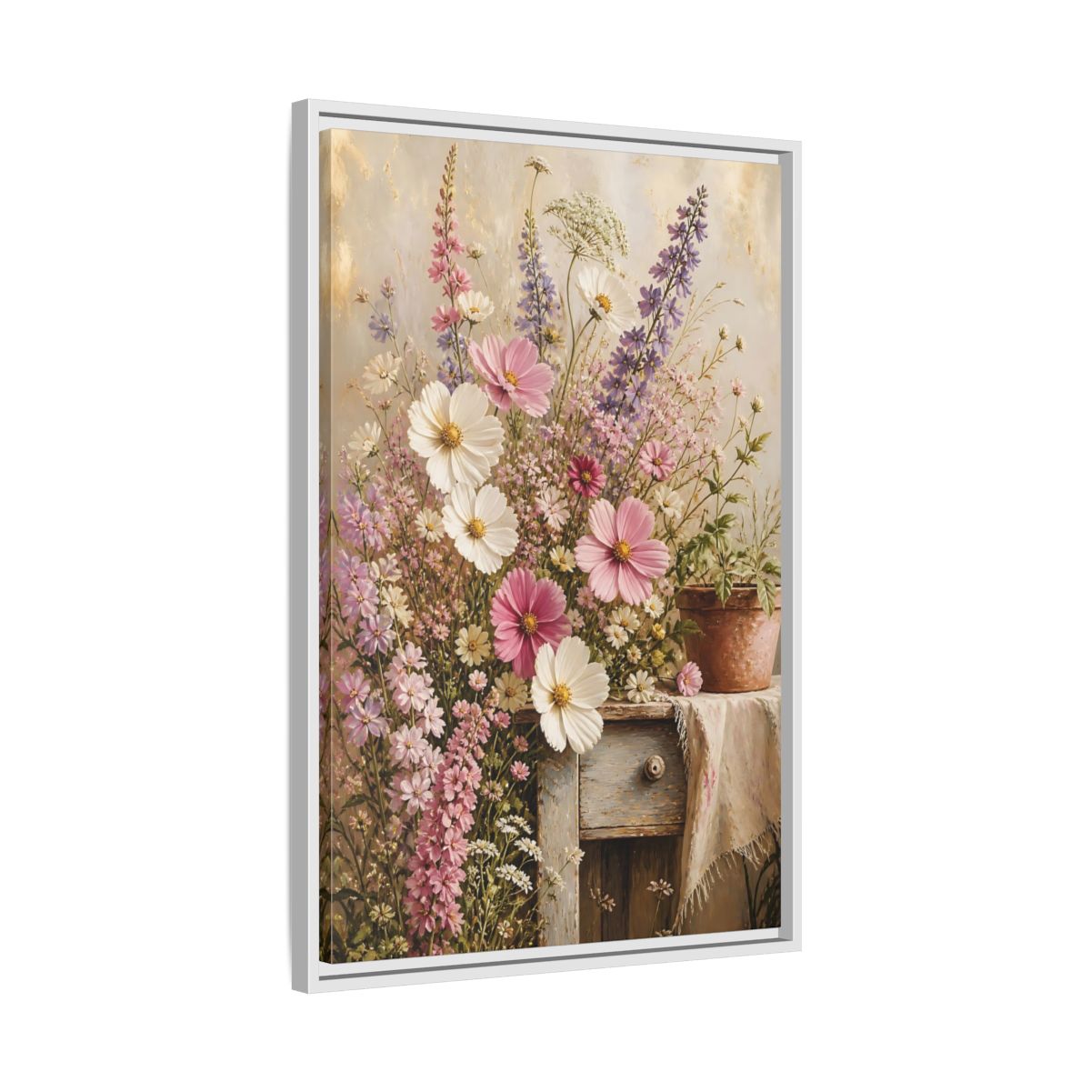 Side Mockup 10. Rustic Pink Wildflower Bouquet shown as framed canvas print