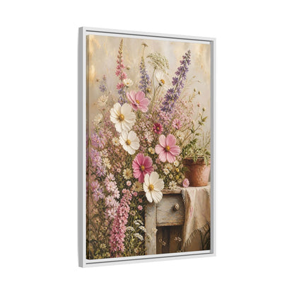 Side Mockup 10. Rustic Pink Wildflower Bouquet shown as framed canvas print
