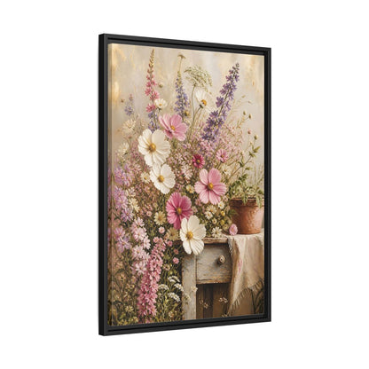 Side Mockup 14. Rustic Pink Wildflower Bouquet shown as framed canvas print