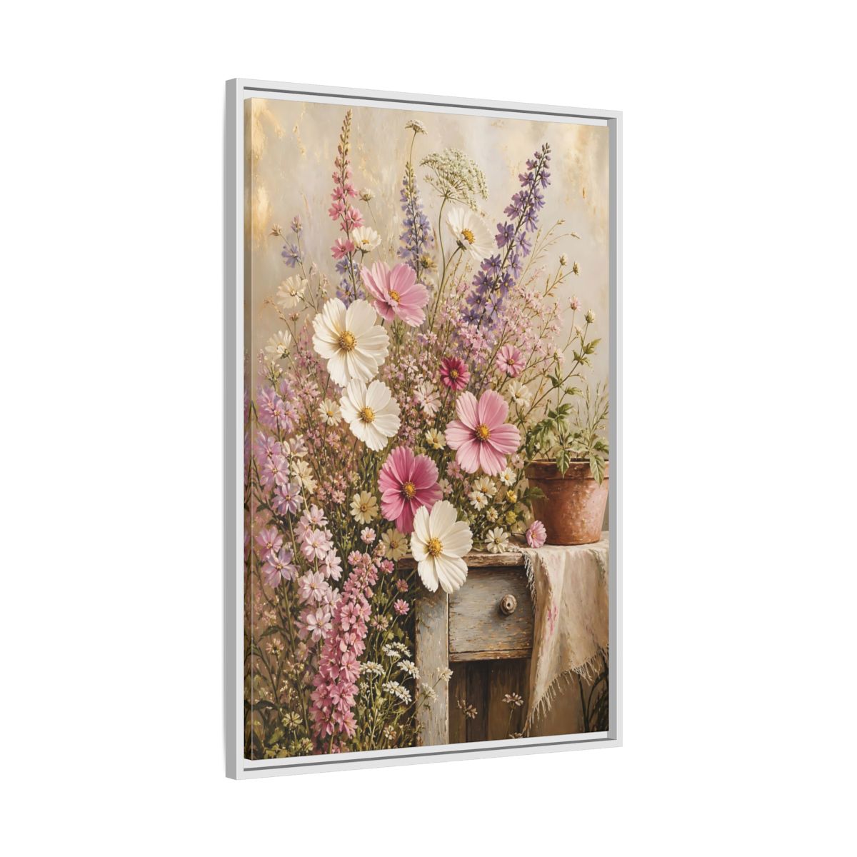 Side Mockup 9. Rustic Pink Wildflower Bouquet shown as framed canvas print