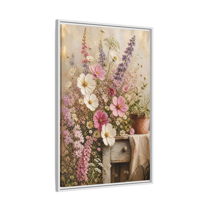 Side Mockup 9. Rustic Pink Wildflower Bouquet shown as framed canvas print
