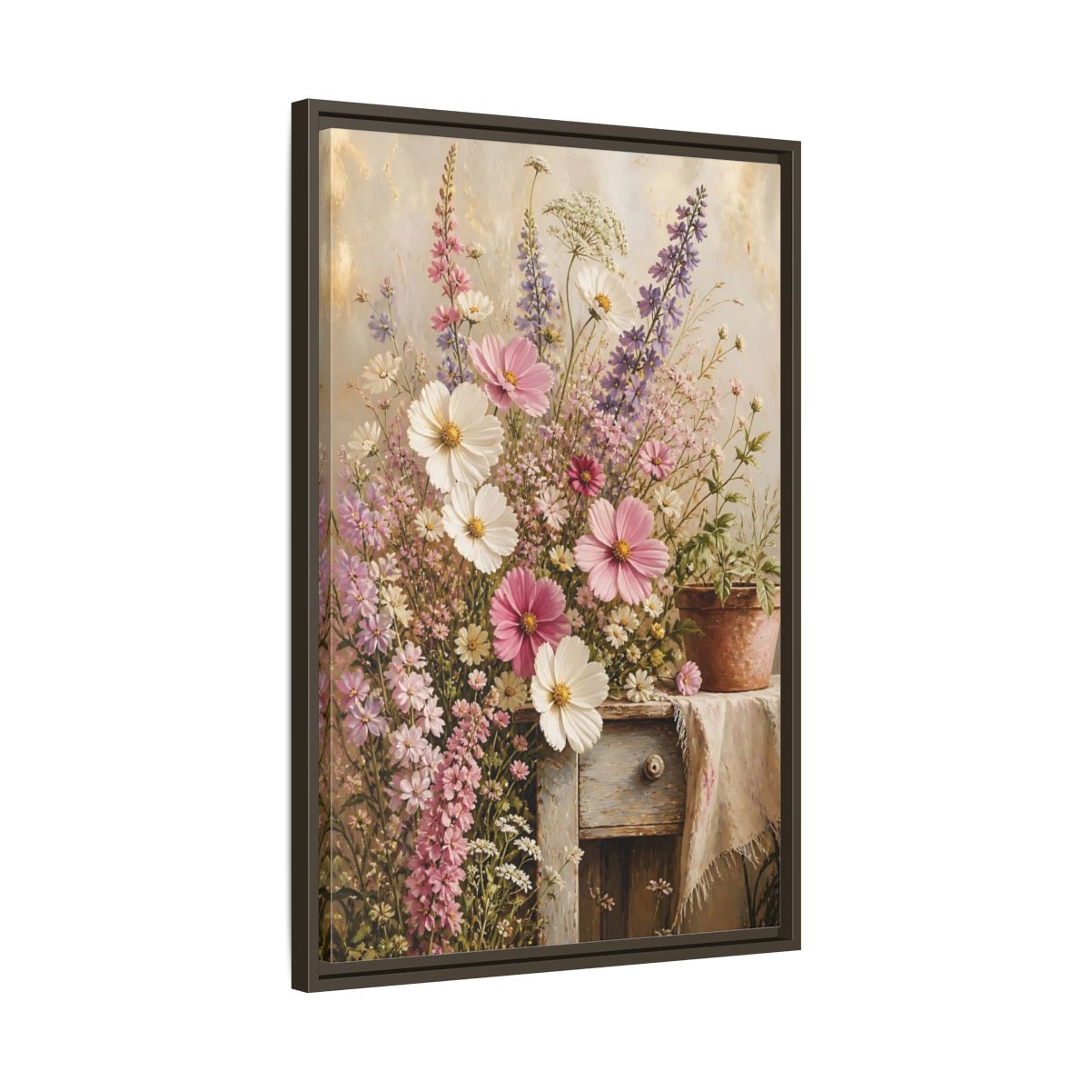Side Mockup 11. Rustic Pink Wildflower Bouquet shown as framed canvas print