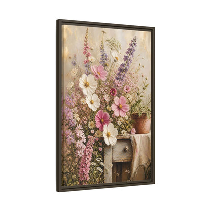 Side Mockup 11. Rustic Pink Wildflower Bouquet shown as framed canvas print