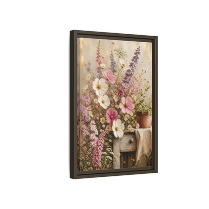 Side Mockup 5. Rustic Pink Wildflower Bouquet shown as framed canvas print