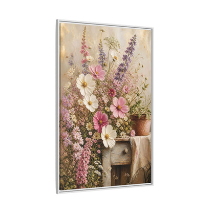 Side Mockup 7. Rustic Pink Wildflower Bouquet shown as framed canvas print