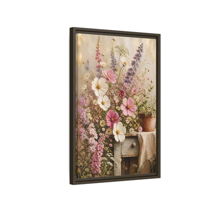 Side Mockup 2. Rustic Pink Wildflower Bouquet shown as framed canvas print