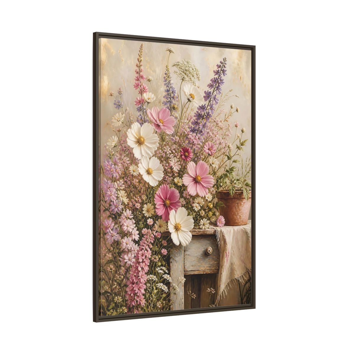 Side Mockup 8. Rustic Pink Wildflower Bouquet shown as framed canvas print