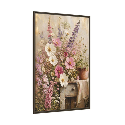 Side Mockup 8. Rustic Pink Wildflower Bouquet shown as framed canvas print
