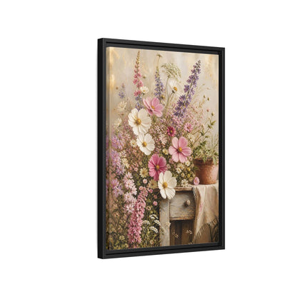 Side Mockup 3. Rustic Pink Wildflower Bouquet shown as framed canvas print