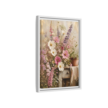 Side Mockup 4. Rustic Pink Wildflower Bouquet shown as framed canvas print
