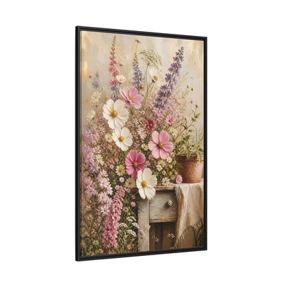 Side Mockup 12. Rustic Pink Wildflower Bouquet shown as framed canvas print