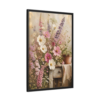 Side Mockup 13. Rustic Pink Wildflower Bouquet shown as framed canvas print