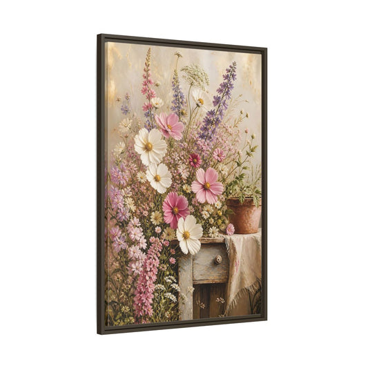 Main Mockup. Rustic Pink Wildflower Bouquet shown as framed canvas print