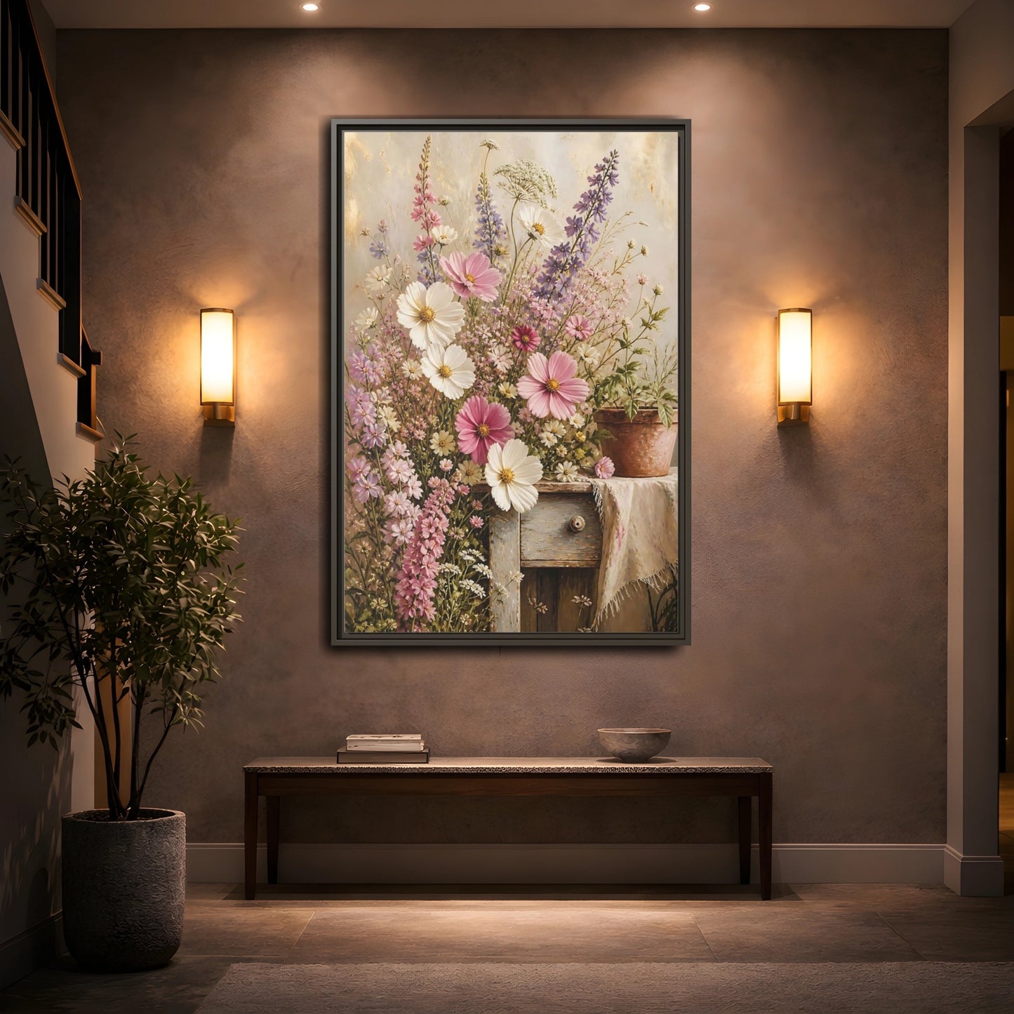 Mockup 2. Rustic Pink Wildflower Bouquet shown as framed canvas print