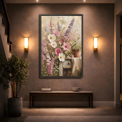 Mockup 2. Rustic Pink Wildflower Bouquet shown as framed canvas print