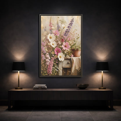 Mockup 3. Rustic Pink Wildflower Bouquet shown as framed canvas print