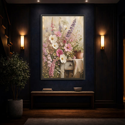 Mockup 4. Rustic Pink Wildflower Bouquet shown as framed canvas print